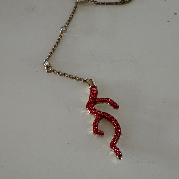 Swarovski Gold Necklace with Red Coral - Picture 2 of 5